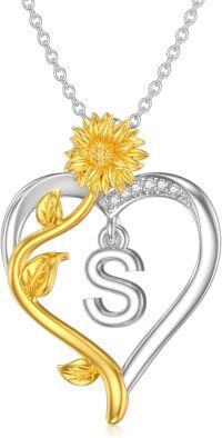 wholesale 925925 Sterling Silver D Cubic Zirconia Sunflower A Z Letter Heart Necklace for Women-S