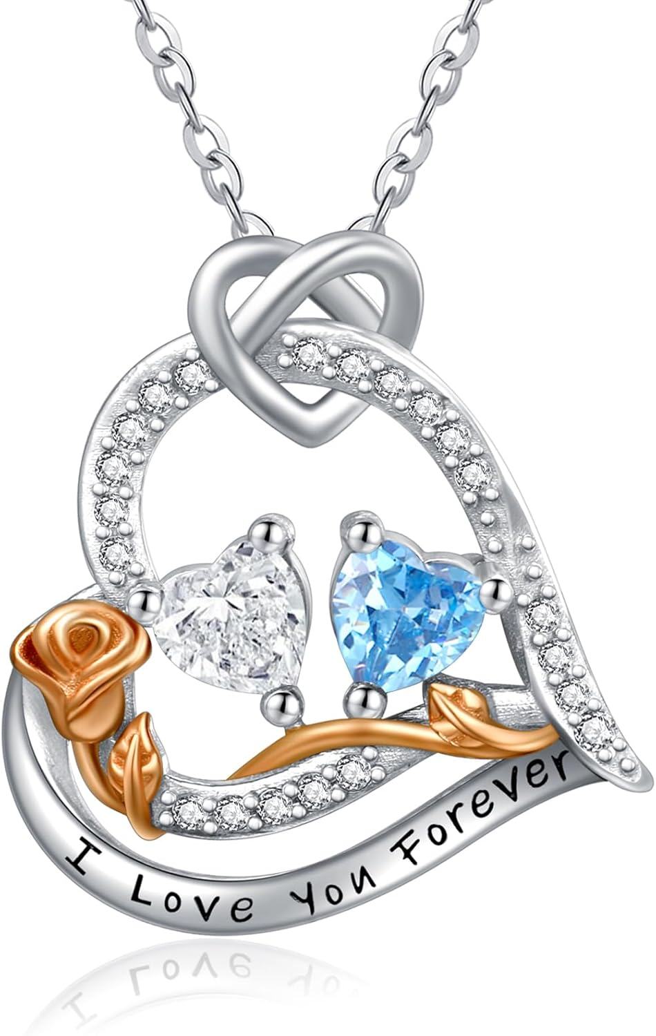  Sterling Silver 2 Birthstones Rose Heart Necklace for Women -04-12-Apr-Dec