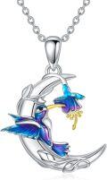 wholesale 925 Sterling Silver Blue Hummingbird & Purple Flower Pendant Necklaces Gift for Women Girls Mother's Day Anniversary Jewelry Present Ideas-0-0