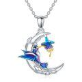 wholesale 925 Sterling Silver Blue Hummingbird & Purple Flower Pendant Necklaces Gift for Women Girls Mother's Day Anniversary Jewelry Present Ideas-0-0