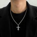 wholesale 925 Sterling Silver Fish Tail Cross Pendant Necklace  Christian Jewelry for Men-0-1