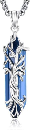 wholesale 925 Sterling Silver Blue Agate Healing Crystal Tree of Life Pendant Necklace-0-0