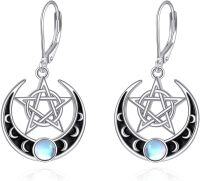 wholesale 925 Sterling Silver Moon Phase Star Drop Earrings with Rainbow Stone for Women's s-Pentagram-B