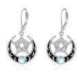 wholesale 925 Sterling Silver Platinum Plated Crescent Moon Pentagram Moonstone Drop Earrings-0-0
