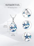 wholesale 925 Sterling Silver Blue Enamel Starfish & Wave Pendant Necklace-0-4