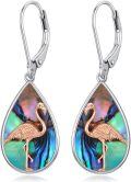 wholesale 925 Sterling Silver Flamingo Teardrop Abalone Shell Drop Earrings  for Women Girls-0-0