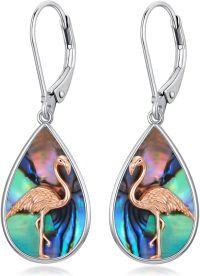 wholesale 925 Sterling Silver Flamingo Teardrop Abalone Shell Drop Earrings  for Women Girls-Flamingo
