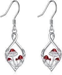 wholesale 925 Sterling Silver Red Mushroom Drop Earrings - Infinity Dangle s for Women & Girls-mushroom