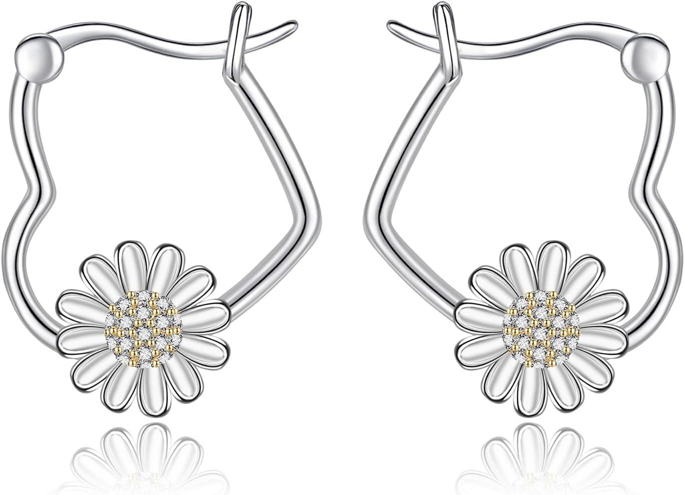 Sterling Silver Heart Hoop Animal Earrings Gifts for Women-Daisy