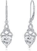 wholesale 925 Sterling Silver Heart Birthstone Celtic Knot Dangle Leverback Earrings-0-15