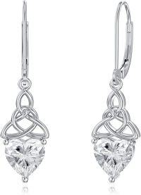 wholesale 925 Sterling Silver Heart Birthstone Celtic Knot Dangle Leverback Earrings-04-April