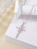wholesale 925 Sterling Silver Pink Ribbon Fist Cross Pendant Necklace for Women - Breast Cancer Awareness Jewelry-0-4