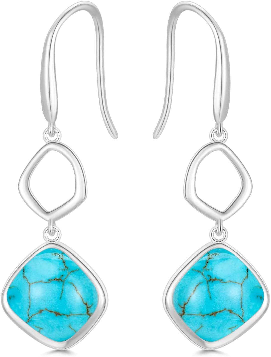 Sterling Silver White Opal Rose Gold Plated Dangle Earrings October Birthstone-C_White Gold_Turquoise