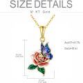 wholesale 10K Gold Blue Enamel Butterfly & Pink Rose Pendant Necklace with Green Leaves Chain 43cm + Extender-0-4