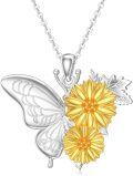wholesale 925 Sterling Silver Gold Plated Flower and Butterfly Charm Pendant Necklace for Women-0-0