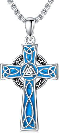 wholesale Sterling Silver Turquoise Celtic Cross Necklace Pendant Jewelry-Viking Trinity