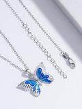 wholesale 925 Sterling Silver Blue Opal Butterfly Pendant Necklace for Women-0-2