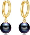 wholesale 925 Sterling Silver Black Pearl Drop Hoop Earrings for Women-0-0