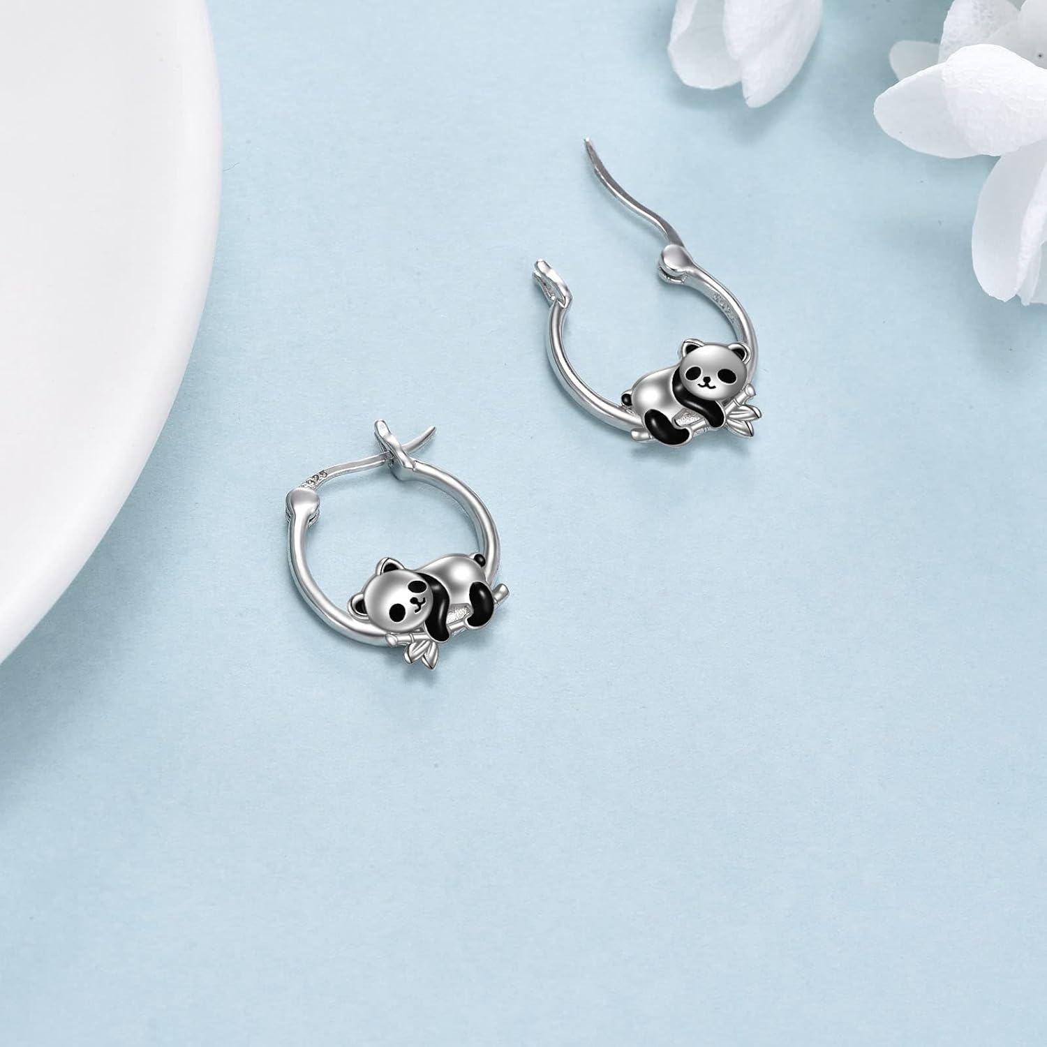 wholesale 925 Sterling Silver Cute Panda Bear Hoop Earrings Gift for Women and Girls-0-1