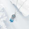 wholesale 925 Sterling Silver Blue Enamel Feather Dreamcatcher Pendant Necklace Bohemian s for Her-0-2