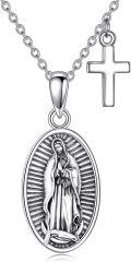 wholesale 925 Sterling Silver Virgin Mary Oval Medal with Cross Pendant Necklace for Women-0-0