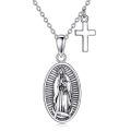 wholesale 925 Sterling Silver Oxidized Our Lady Of Guadalupe Virgin Mary Cross Pendant Necklace-0-0