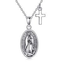 wholesale 925 Sterling Silver Oxidized Our Lady Of Guadalupe Virgin Mary Cross Pendant Necklace-Virgin Mary