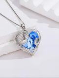 wholesale  Sterling Silver & White Gold Plated Sapphire Mother Holding Child Heart Necklace with Austrian Crystal - Mother's Day Gift for Mom Wife-0-2