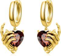 wholesale Sterling Silver Skeleton Hand Skull Hoop Earrings Halloween Gothic Jewelry Gifts-Yellow Gold Plated and Black