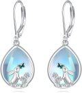 wholesale 925 Sterling Silver Teardrop Moonstone Rabbit Flower Drop Earrings-0-0