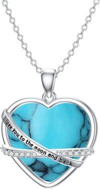 wholesale Sterling Silver Moonstone Turquoise Black Onyx Rose Quartz Pendant Necklace-Turquoise