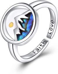 wholesale S925 Sterling Silver White Gold Plated Round Abalone Shell Faith Love Jewelry Ring & Earrings Set, Hypoallergenic Christian Gift for Women-6.5