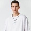 wholesale 925 Sterling Silver Turquoise Inlay Black Cross Pendant Necklace for Men & Women-0-3