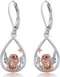 wholesale 925 Sterling Silver Teardrop Owl Dangle Earrings Adorable Bird Jewelry for Girls and Women-0-0