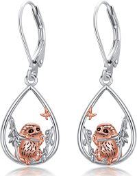 wholesale 925 Sterling Silver Teardrop Owl Dangle Earrings Adorable Bird Jewelry for Girls and Women-Sloth