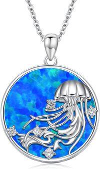 wholesale 925 Sterling Silver 925 Blue Opal Jellyfish Pendant Necklace - Oceanic Jewelry for Women-Jellyfish Necklace