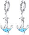 wholesale 925 Sterling Silver Turquoise Anchor Dangle Hoop Earrings for Women Minimalist Hypoallergenic Summer -0-0