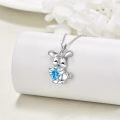 wholesale 925 Sterling Silver Blue Crystal Bunny Heart Pendant Necklace for Women Girls Gifts-0-2