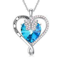 TOUPOP Sterling Silver Blue Crystal Butterfly Necklace Pendant Gift for Women-undefined