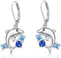 wholesale 925 Sterling Silver 925 Blue Crystal Dolphin Wave Stud Earrings for Women-0-0