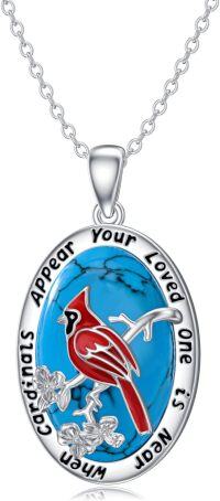 wholesale Sterling Silver Turquoise Memorial Necklace Dragonfly Butterfly Cardinal Engraved Pendant Gift-Cardinal