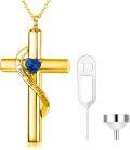 wholesale 925 Sterling Silver Gold & Sterling Silver Cross Urn Necklace with Birthstone – Infinity Engraved 'I Love You Forever' – Cremation Jewelry for Ashes, Hair, Keepsake Gift-0-0