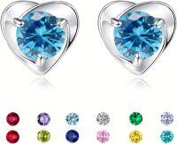 wholesale 925 Sterling Silver Heart Birthstone Stud Earrings Jewelry for Women-03-March