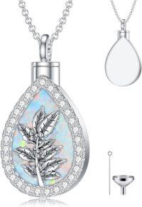 wholesale Sterling Silver Opal Birth Flower Urn Necklace for Ashes 12 Month Memorial Jewelry-12-December-Holly-12-December-Holly+Text