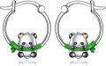 wholesale 925 Sterling Silver Cute Panda Bamboo Leaf Hoop Earrings Gift for Girls and Women-0-0