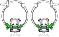 wholesale 925 Sterling Silver Cute Panda Bamboo Leaf Hoop Earrings Gift for Girls and Women-K-panda-2