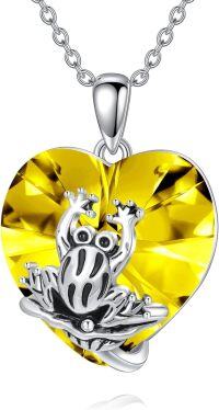wholesale 925 Sterling Silver Crystal Frog Birthstone Necklace with Heart Pendant-Frog November birthstone necklace