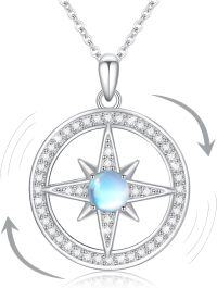 wholesale 925 Sterling Silver Moonstone Compass Pendant Necklace for Women Girls  45cm Chain Length-Round rotating star necklace