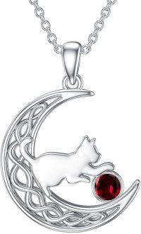 wholesale Sterling Silver Birthstone Cat in Moon Pendant Necklace for Women-January