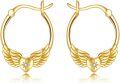 wholesale 14K Gold Yellow Angel Wing Heart Studs Hoops Earring  for Her-0-0